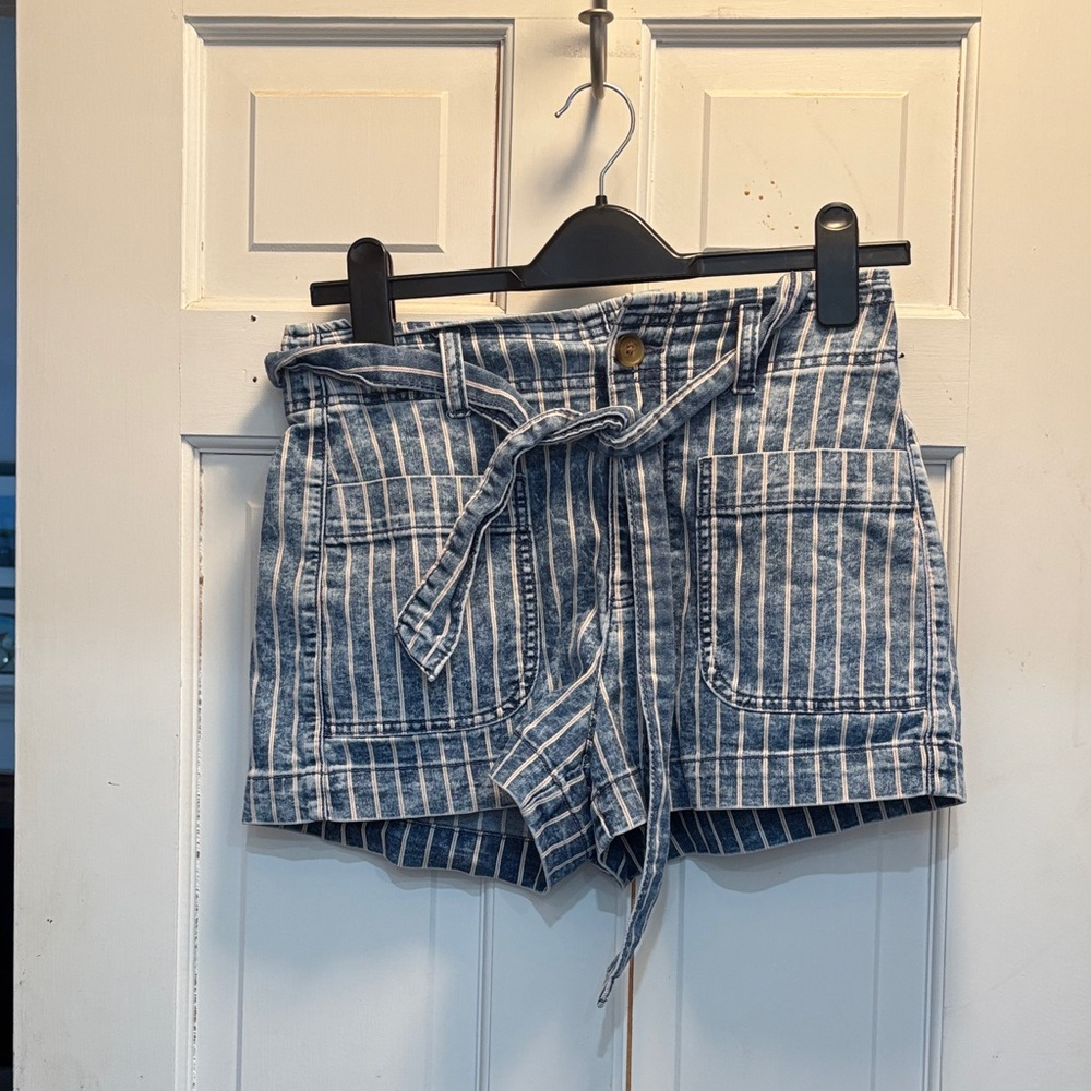 American Eagle Outfitters Blue Striped High Waist Shorts